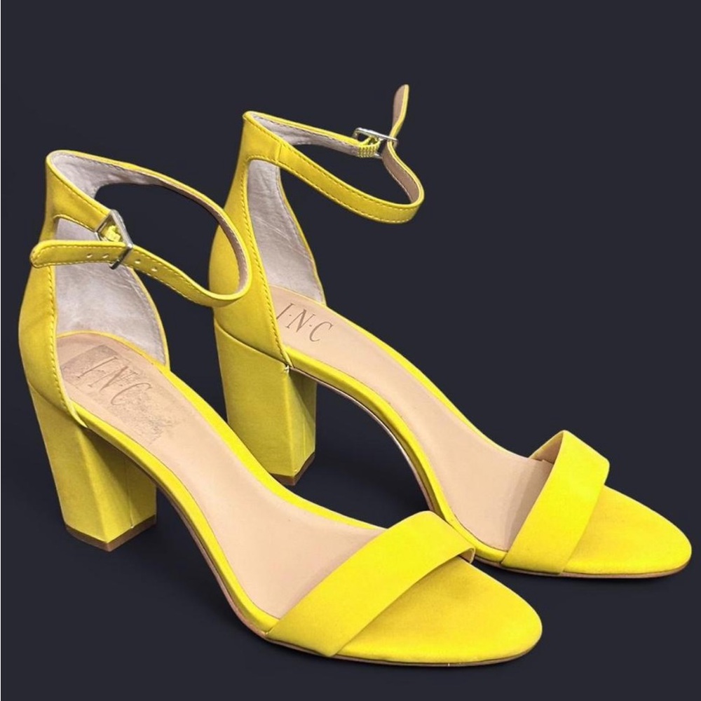INC International Concepts ‘Kivah’ Yellow Block Heel Sandals with Ankle Strap